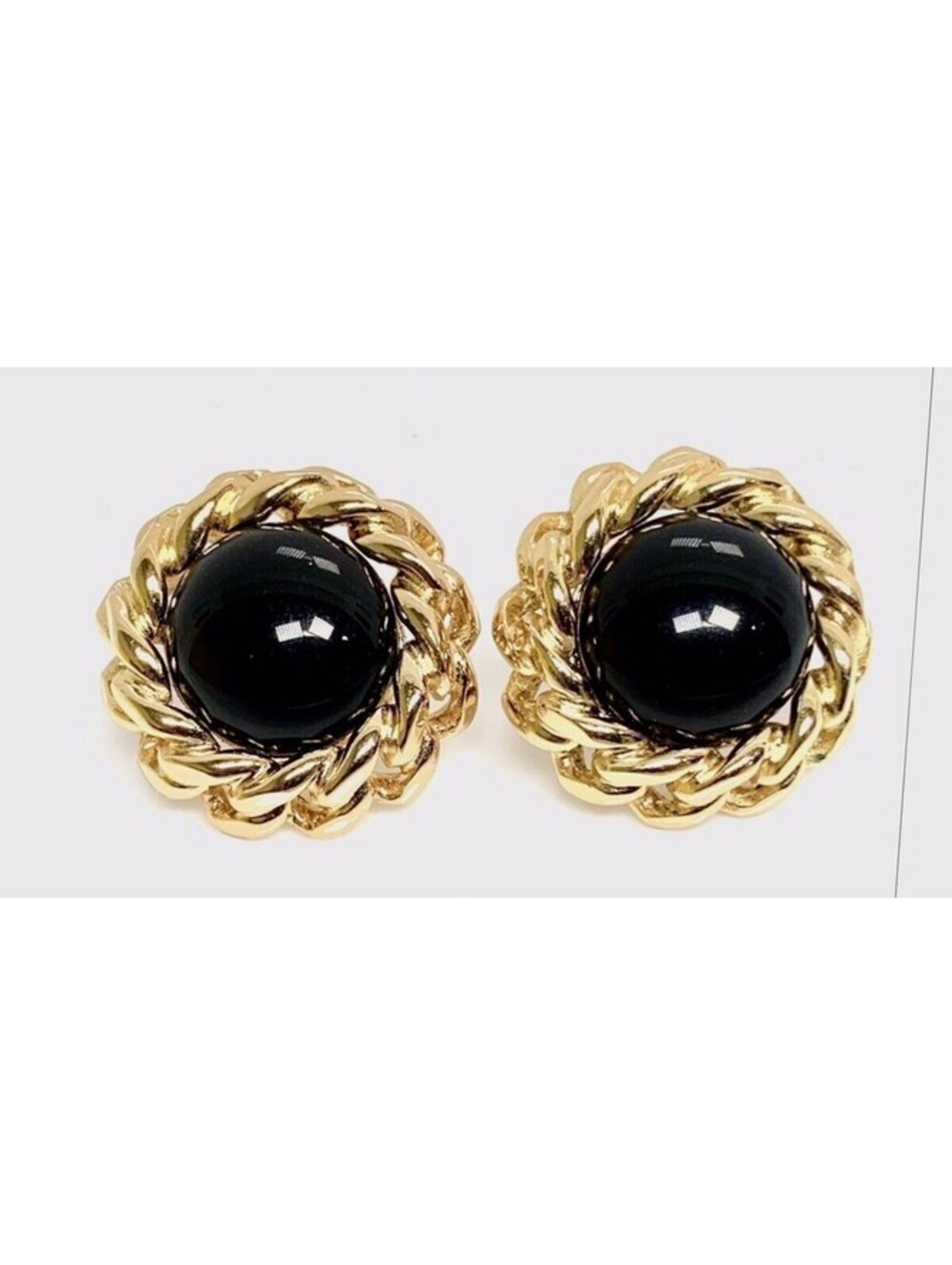 Vintage Christian Dior Black Stone Gold Tone Earrings 1" 17.4g Signed